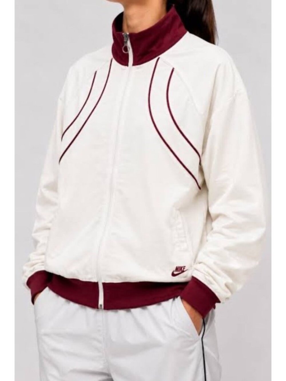 Nike Women's Sz XL (16 - 18) White & Burgundy Full Zip Track Team Jacket